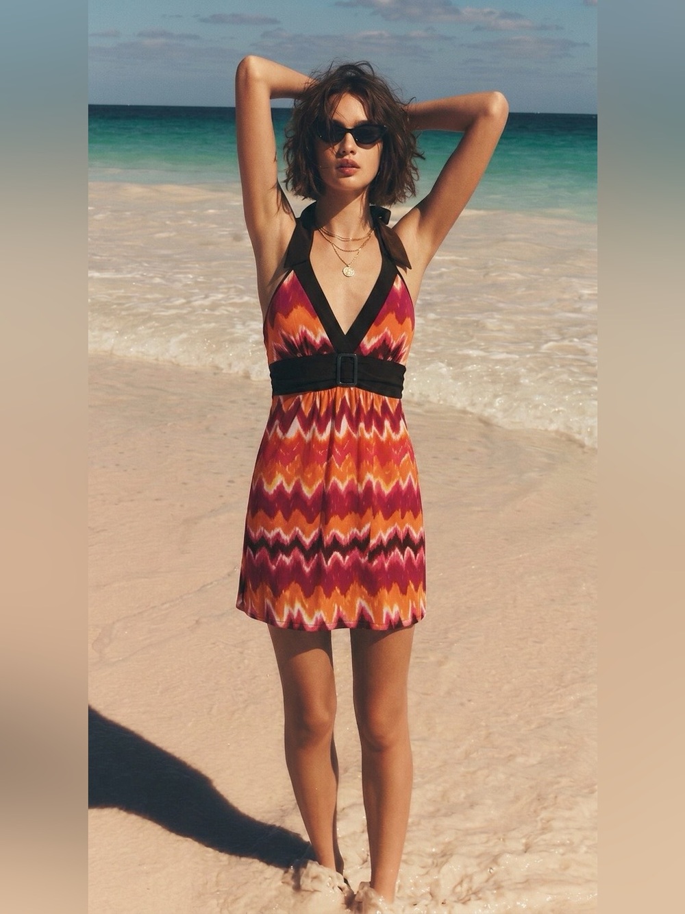 Bright and Vibrant Orange and Red  Halter Dress…above knee